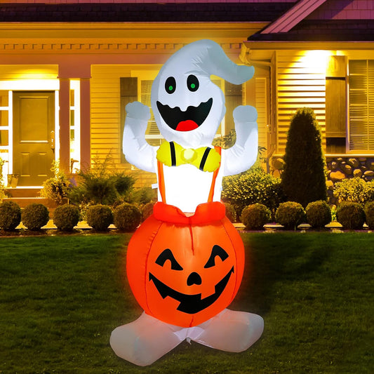 5FT Height Halloween Inflatable Ghost in Pumpkin, Blow up Halloween Decorations with Built-In LED Lights for Indoor/Outdoor Yard Garden Lawn